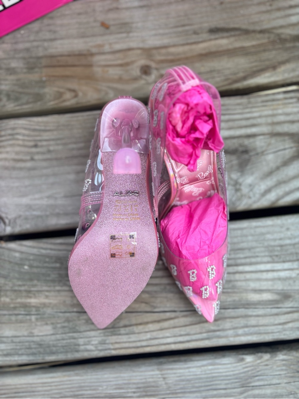 ALDO X Barbie Barbietessy Stessy Clear Pink Heeled Shoes 7.5 NWT - Picture 11 of 13